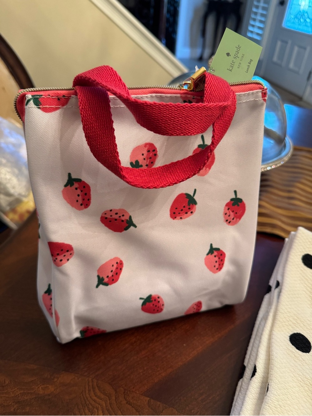 Kate Spade White & Red Strawberry Print Lunch Tote